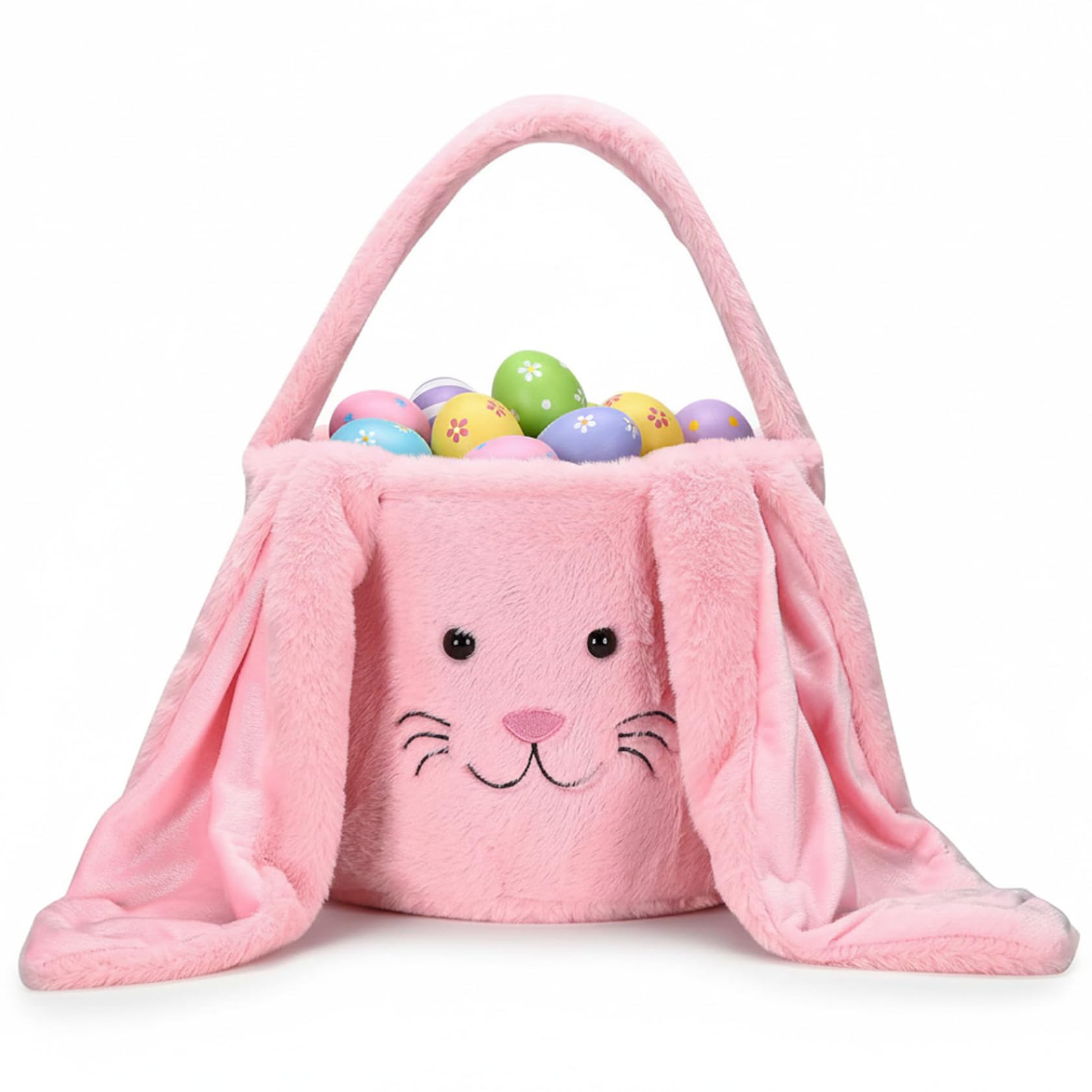 Monwssoe Easter, Soft Plush Bunny Easter Basket for Kids, Cute Basket for Toddlers and Girls with Long Floppy Ears, Holds 40-70 Eggs for Egg Hunts