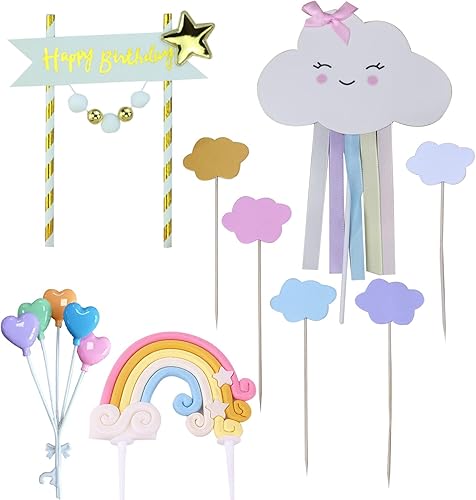 Decoración de pastel de arcoíris para pastel de cumpleaños, decoración de corazón de amor, decoración de pastel de nube, suministros de fiesta de