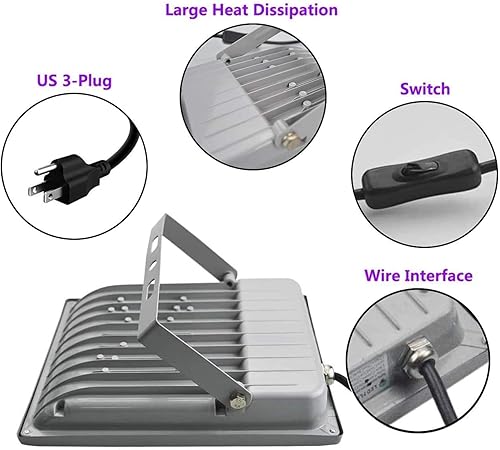 Miniatura 7 de Luz LED negra de 60 W, luz de inundación de luz negra con enchufe, impermeable IP66, luces negras para fiesta brillante, brilla en la oscuridad,