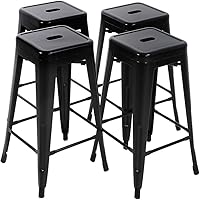 FDW Set of 4 Metal Bar Stools 30 Inch Counter Height - Stackable Industrial Backless Chairs for Kitchen Patio Indoor Outdoor Black