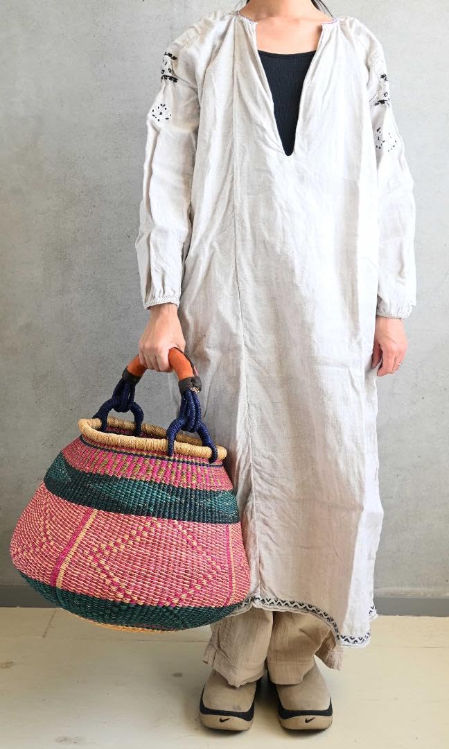 アフリカ ガーナ製ブルキナボルガ バスケット44×46cmピンク ボルガ