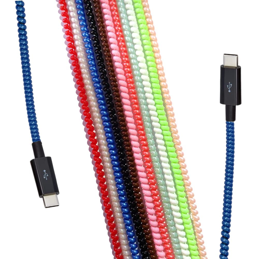 Crysendo Spiral Pearl Colors 1.6 Meters Each-Full Size Cable Cord Protectors Winders for Mobile Phone Charging Cable (Pearl Spiral (2pcs)