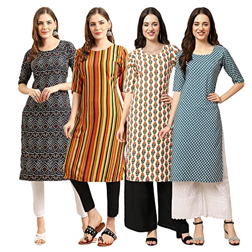 Image of Pinkmint Women's Crepe Digital Print Straight Kurta [Pack of 4]