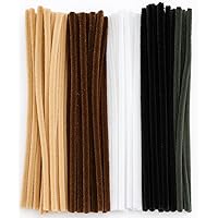 Pipe Cleaners for Craft – 100 Long Chenille Stems in Black, Brown, White, Grey & Flesh | Flexible 30 cm × 6 mm Craft Wire for DIY, School & Decorations