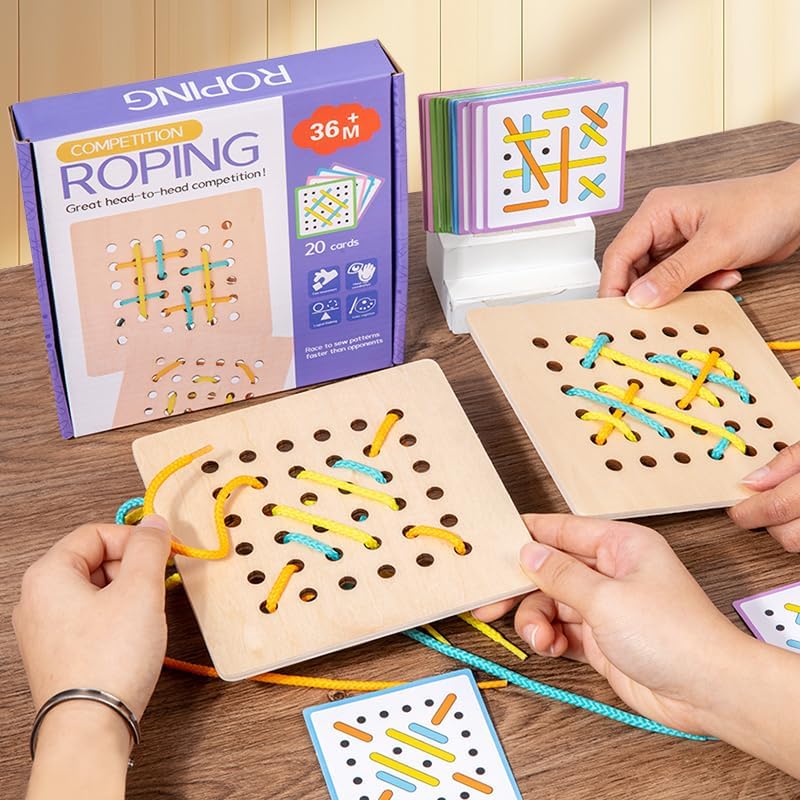 EduLand Montessori Montessori Practical Life Montessori-Inspired Sewing Lacing Weaving Wooden Boards with Lacing Ropes Pattern Cards Montessori Sewing Boards for 2 3 4 5 6 7 8 Years Old Toy Gift Set