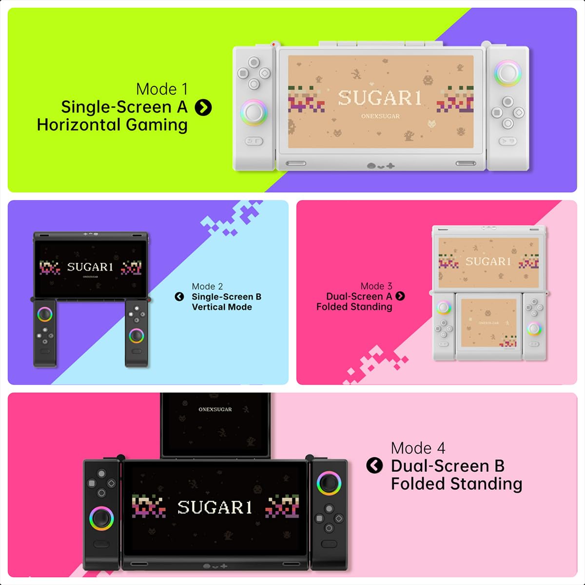 Cutesliving ONEXSUGAR Sugar 1 Console portatile a doppio schermo con Snapdragon G3 Gen 3, Android 14, display OLED da 6,0" e 4,9", joystick effetto Hall, 16 GB di RAM, 512 GB di memoria (bianco)