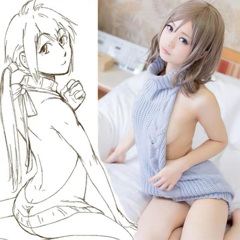 Image of Women's Anime Turtleneck Sexy Sweater Japanese Knitted Hollow Backless Pullover Sleeveless Vest Top (Sweater 1)