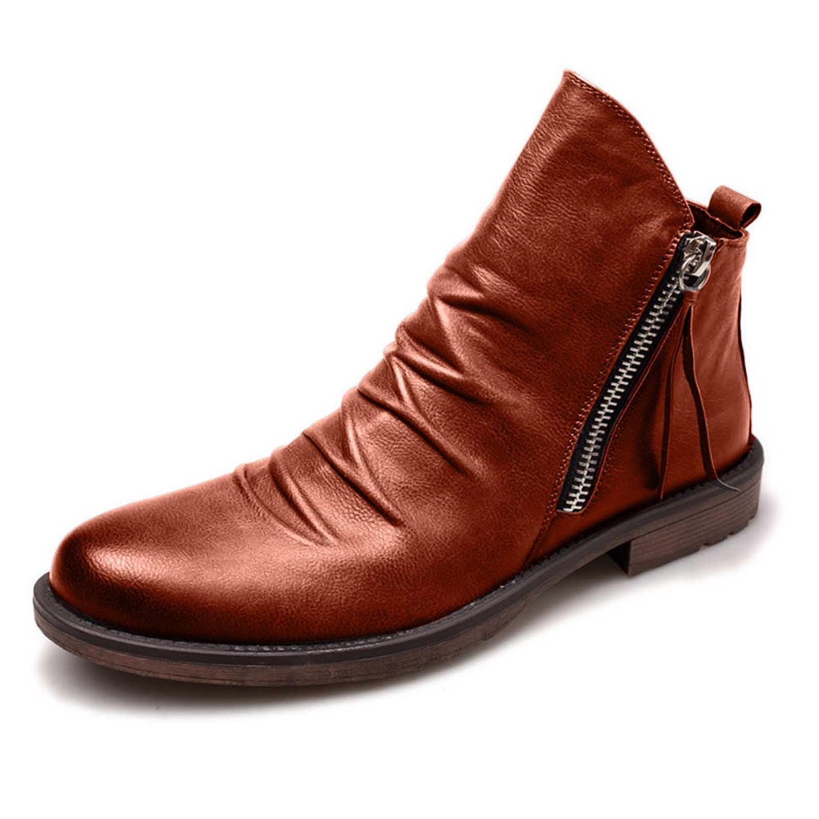 Generisch Botines para hombre elegantes borlas de cuero con cremallera lateral para ocio