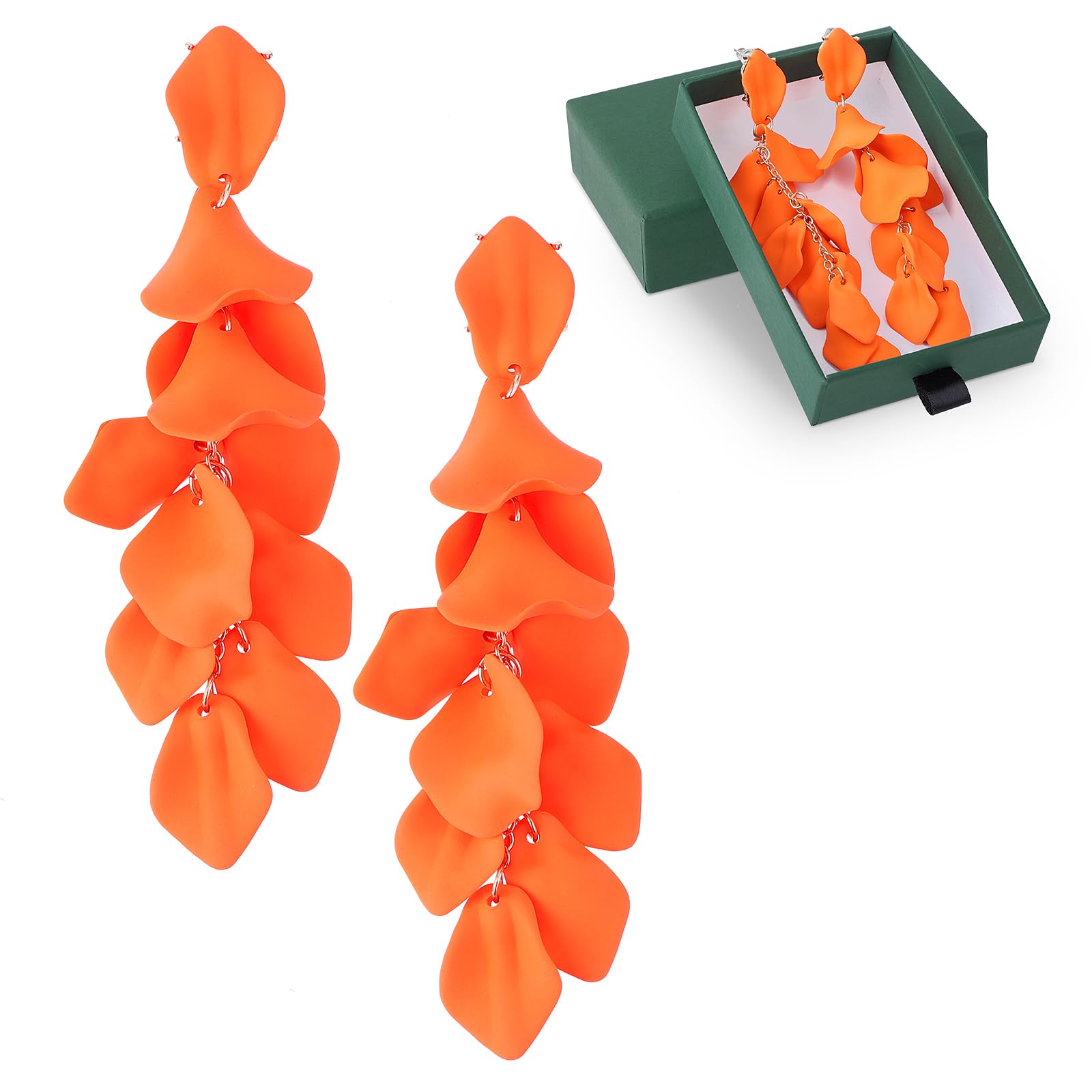 Orecchini Pendenti con Petali in Acrilico Orecchini di Rose a Goccia Lunga di Fiori Esagerati Ciondolo Personalizzato Arancione Orecchini con Nappe Floreali Donna e Ragazze Accessori Anni 80