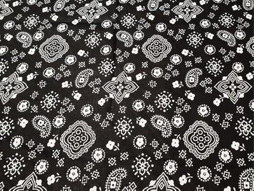 Polycotton Bandana Printed Paisley Pattern Black Fabric / 60" Wide/Sold