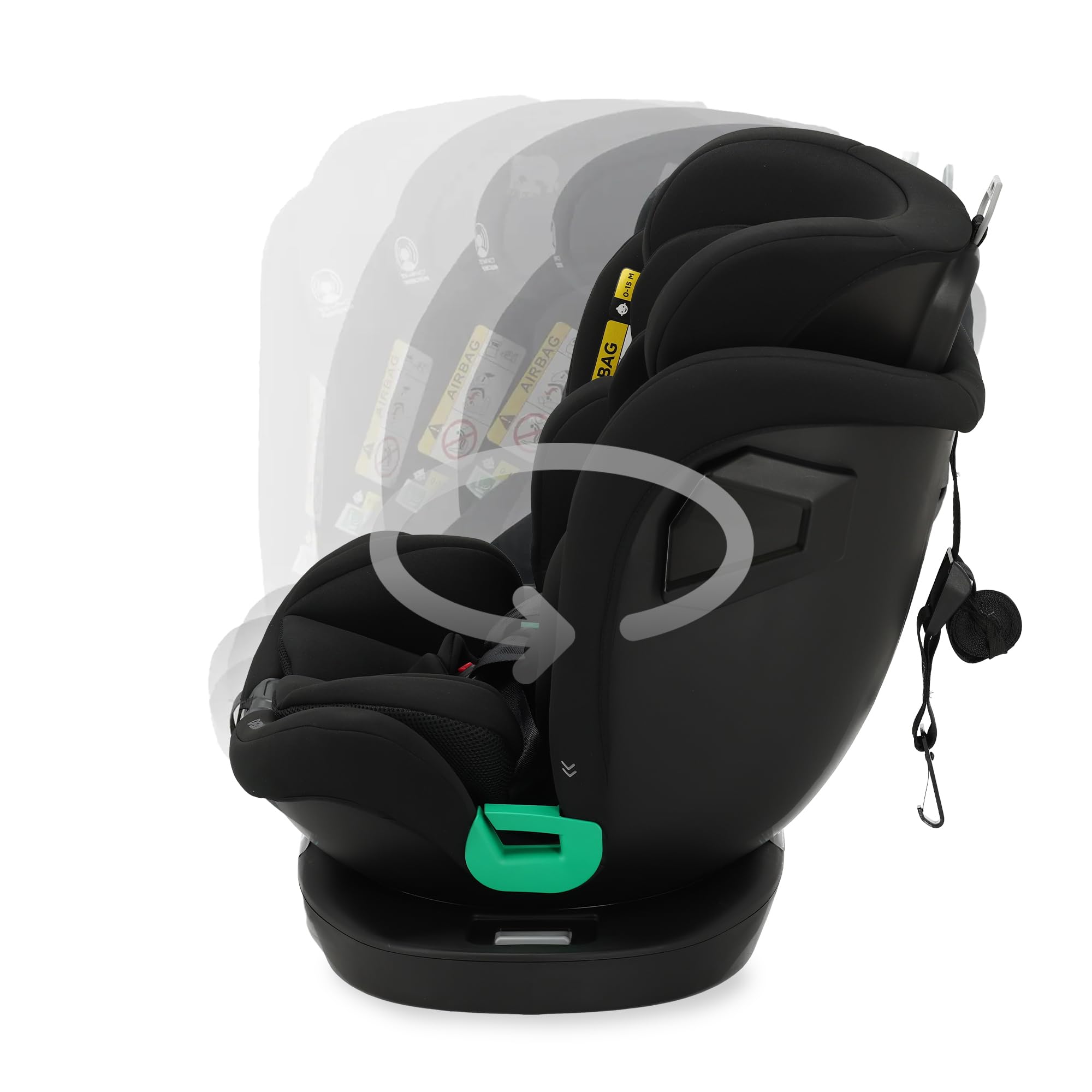 Silla de coche para niños Deryan Colin 360° i-Size (40-150 cm), 0-12 años, 0-36 kg, Montaje con isofix de seguridad, reposacabezas y respaldo ajustables, R129 (Negro)