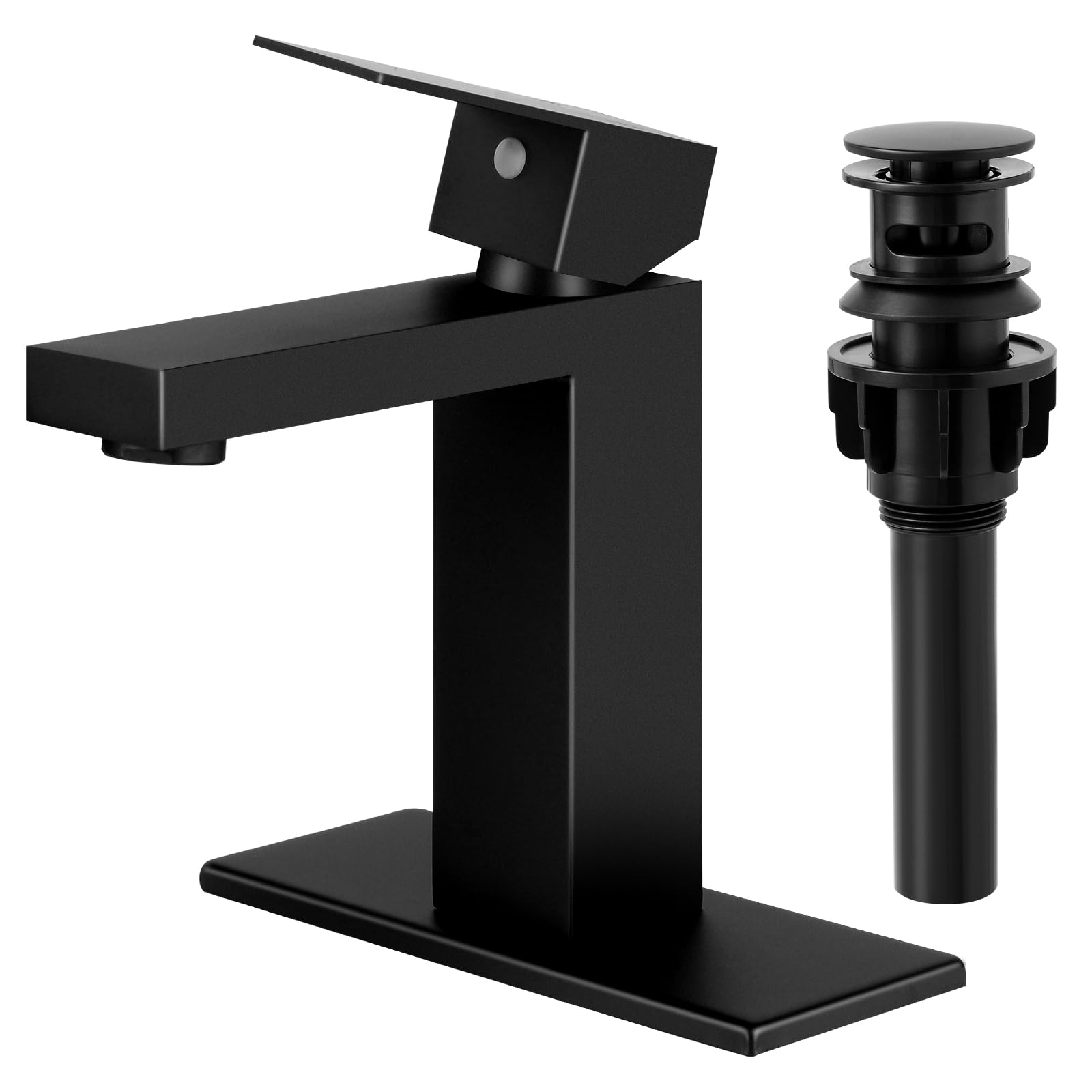 KZH Single Handle Bathroom Sink Faucet, Matte Black Vanity Faucet for Bathroom Sink, with Pop Up Drain Stopper & Water Supply Lines