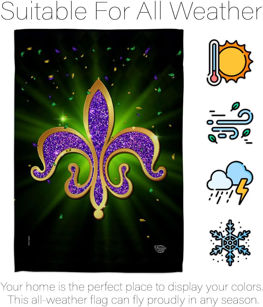 Fleur De Lis House Flag - Pack Spring Mardi Gras Carnival Festival Masquerade Celebration Season Holiday French USA Vintage Applique - Banner Small Garden Yard Gift Double-Sided Made In 28 X 40
