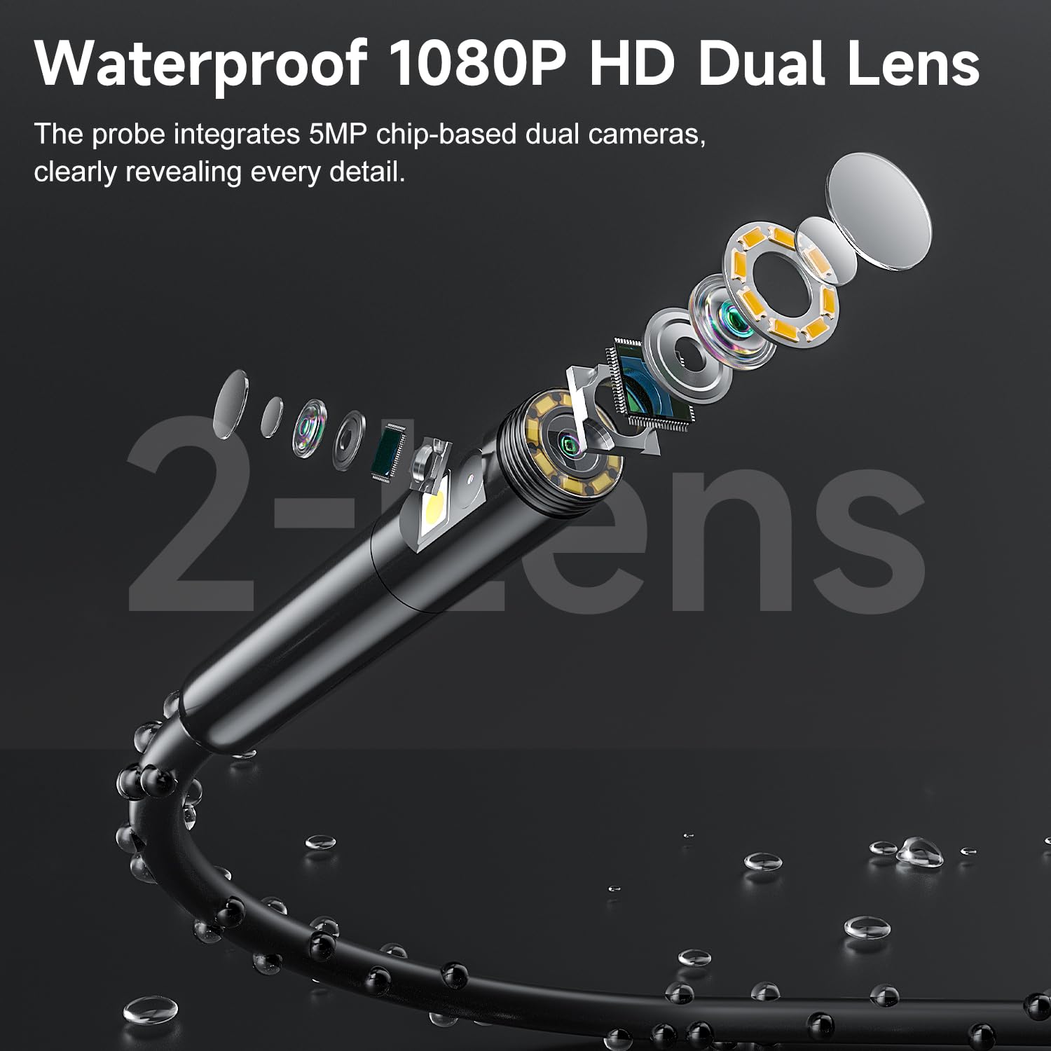Cámara Endoscópica de Doble Lente, Zealtron 1080P HD 5" Pantalla IPS Endoscopio Camara de Inspeccion con 8+1 Luces LED, Camara Inspeccion Tuberias Impermeable IP67, Cable Semi-Rígido de 5M