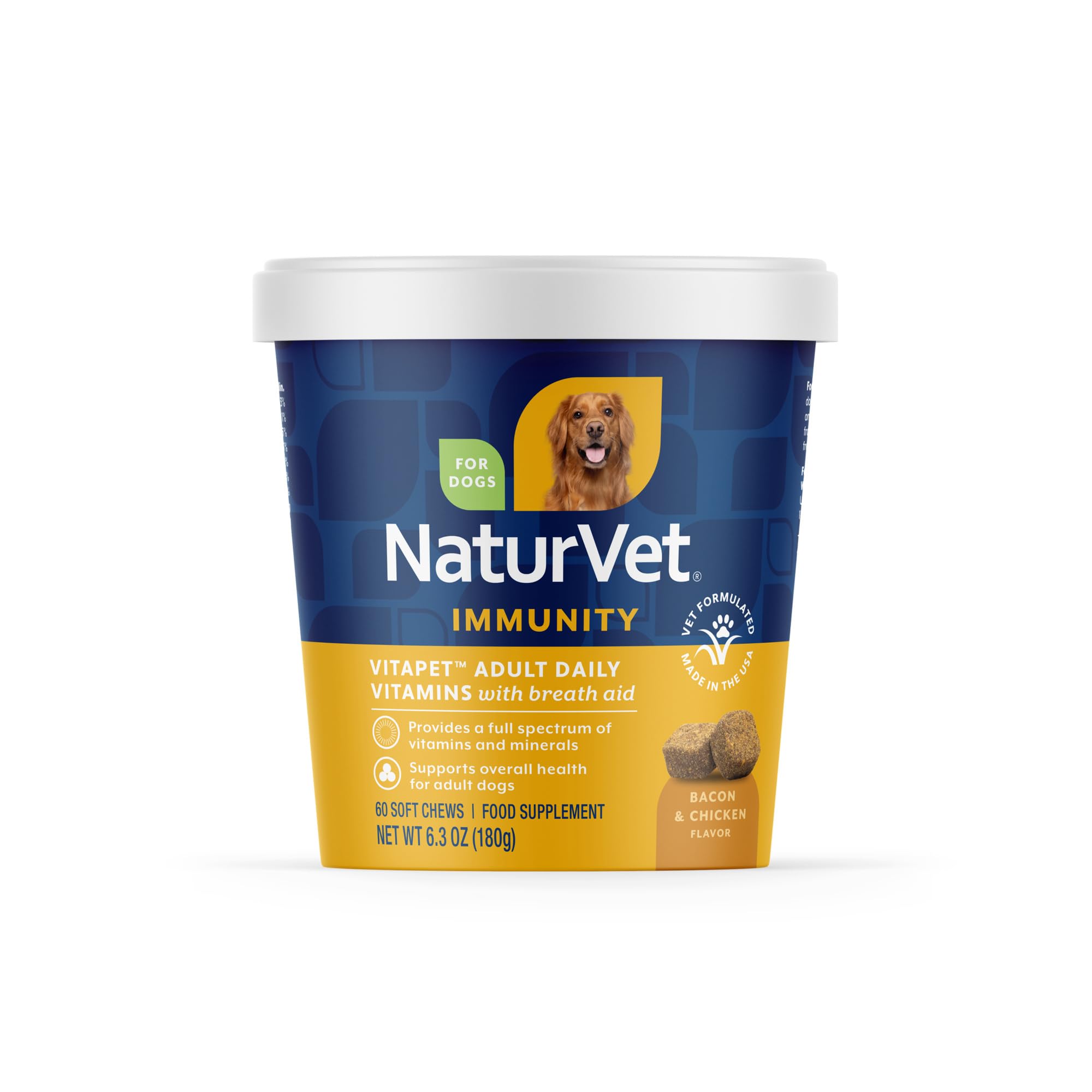 NaturVet VitaPet Adult Daily Vitamins Plus Breath Aid for Adult Dogs, 60 ct Soft Chews, Made in The USA with Globally Source Ingredients