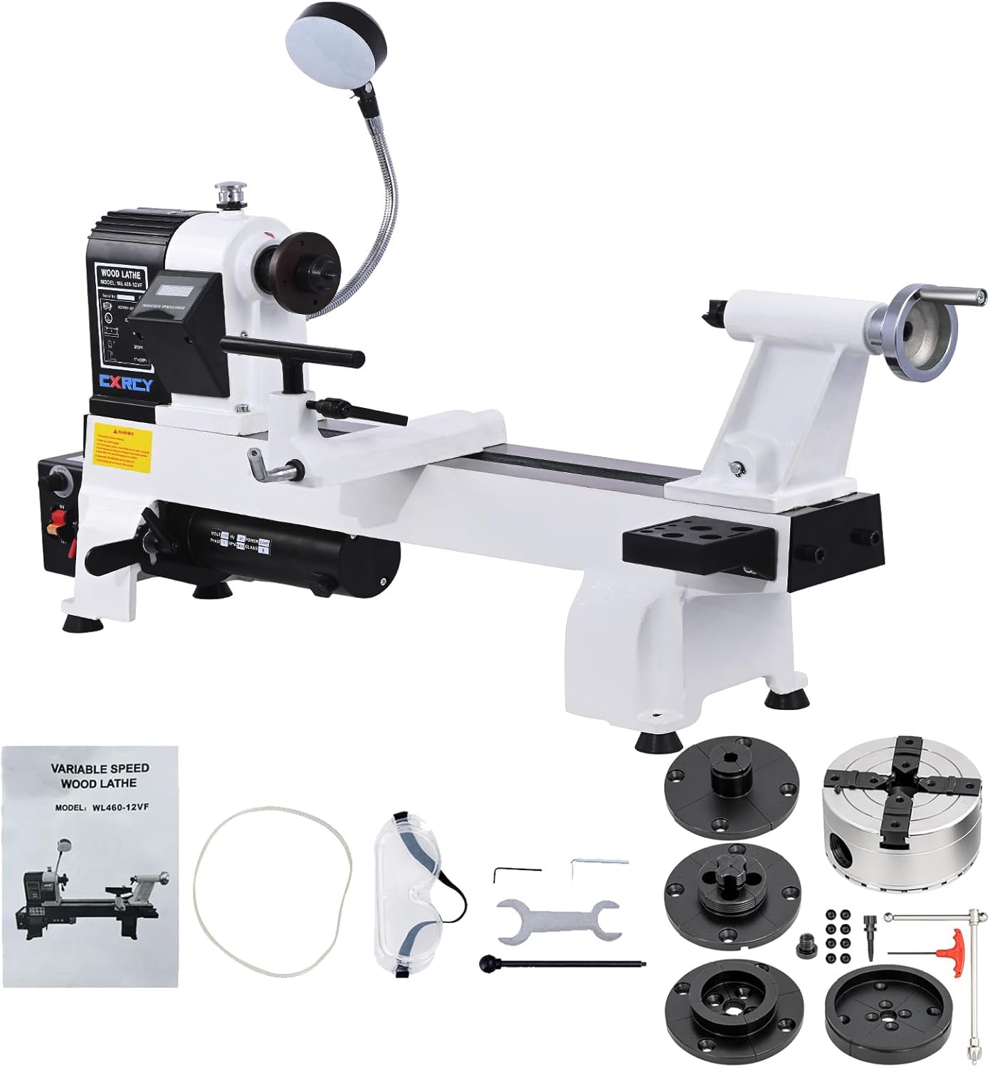 CXRCY 12" x 18" Wood Lathe (Model:WL460-12VF) & CXRCY 4Inch Lathe Chuck Set