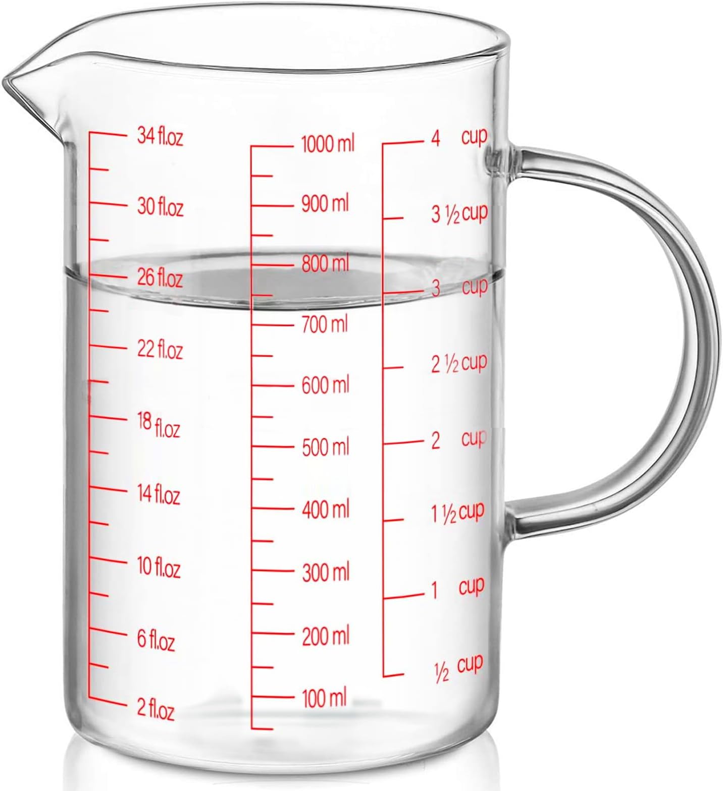 Luvan Glass Measuring Cup (1 Liter, 4 Cup)for Kitchen or Restaurant, High Borosilica Material,Easy to Read