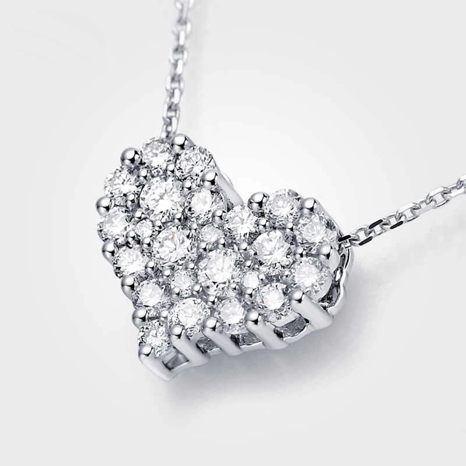 Collar de cadena de eslabones para mujer, collar con colgante de corazón de lujo con diamante redondo de 9 quilates, 14 quilates y 18 quilates de oro blanco