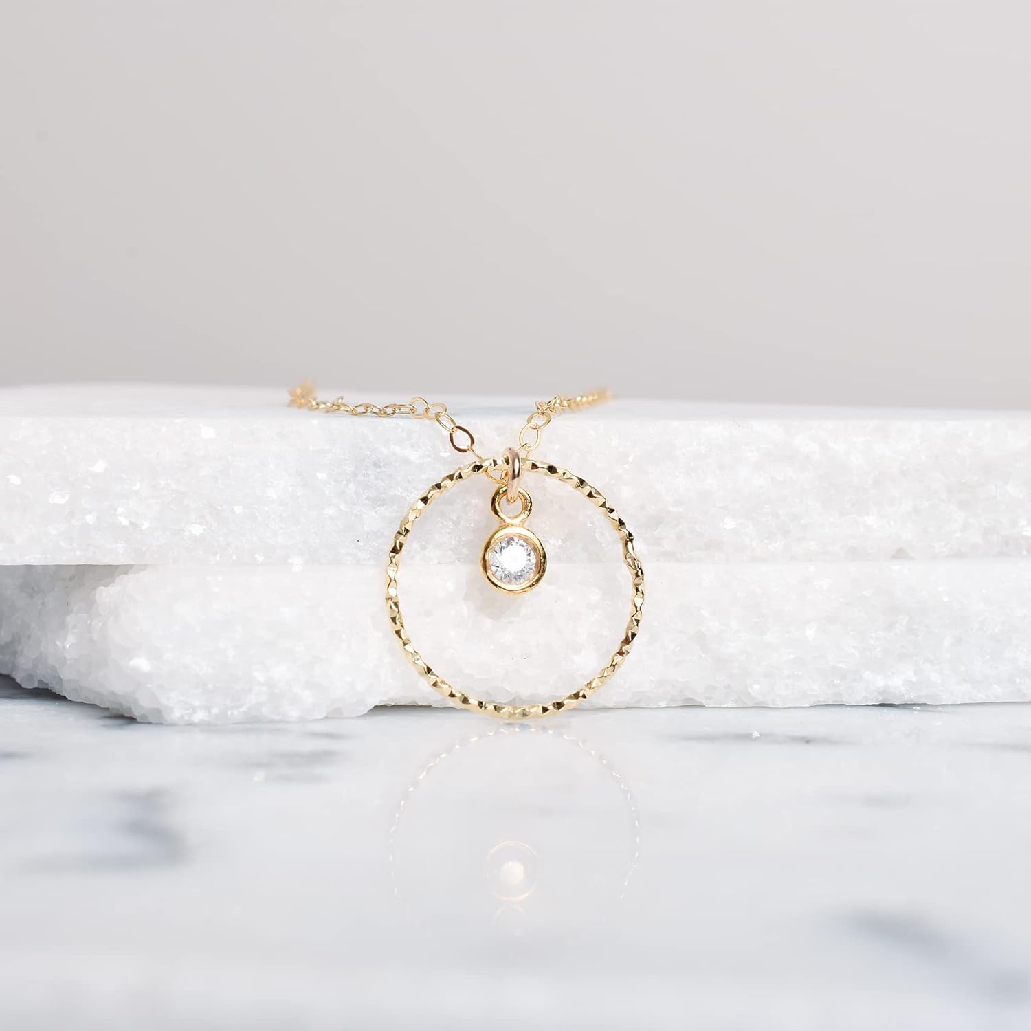 Designed by Stacey Handmade Sparkly 14K Gold-Filled Circle Necklace, CZ Pendant, Dainty Everyday Jewelry, Chic Gifts for Women, Mother's Day, Birthday, Graduation, Prom, 16 to 18" Adjustable Chain - Image 2