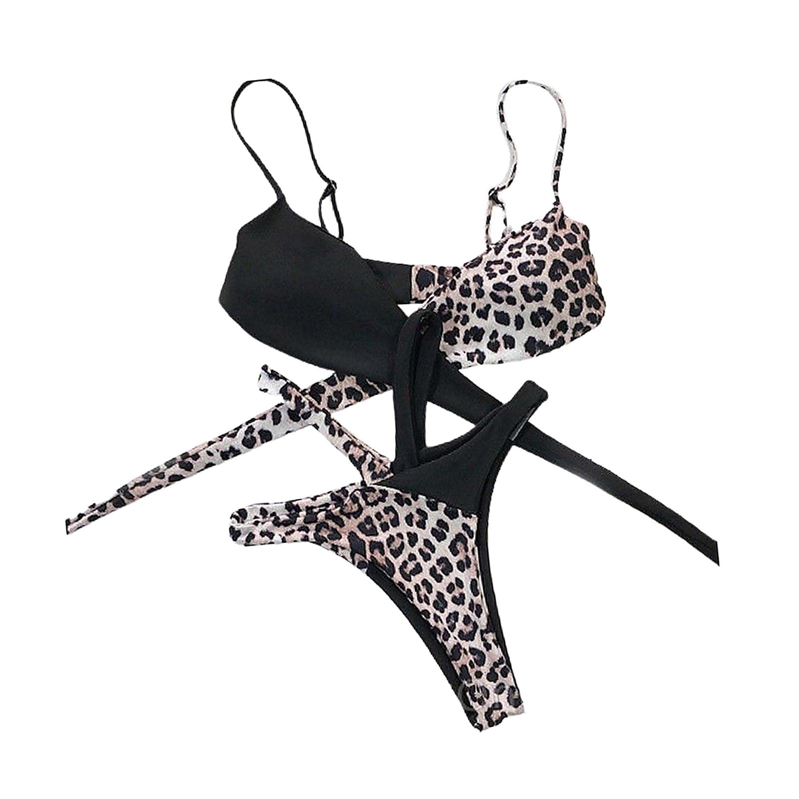 Womens Bikini Leopard Print Backless Swimsuit Female Push Cup Bra Leopard L-image-46