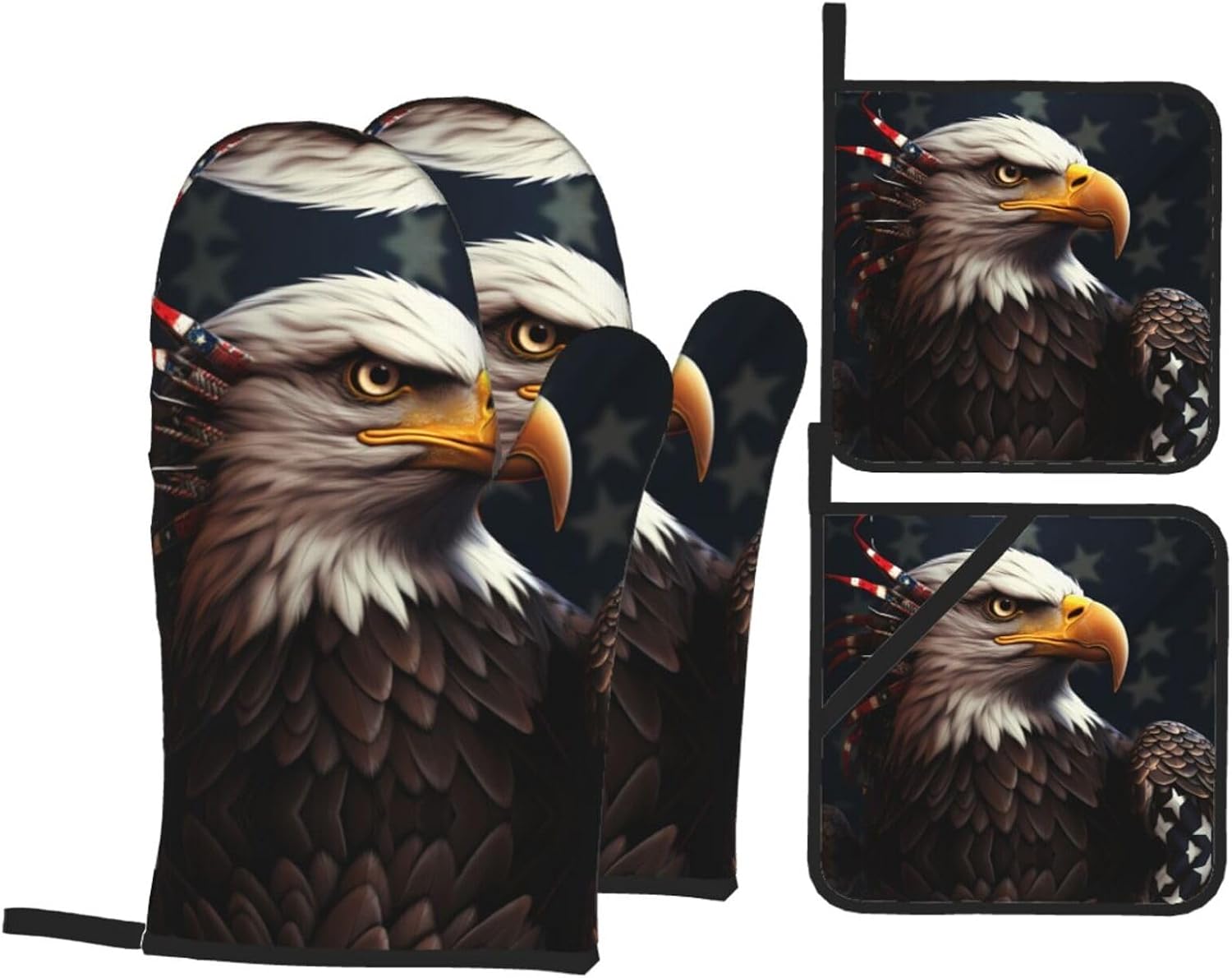 Patriotic Eagle Prints Kitchen Covers: Waterproof Oven Layers for Safe Cooking & Easy Cleanup - 4 Piece Heat Protection Set