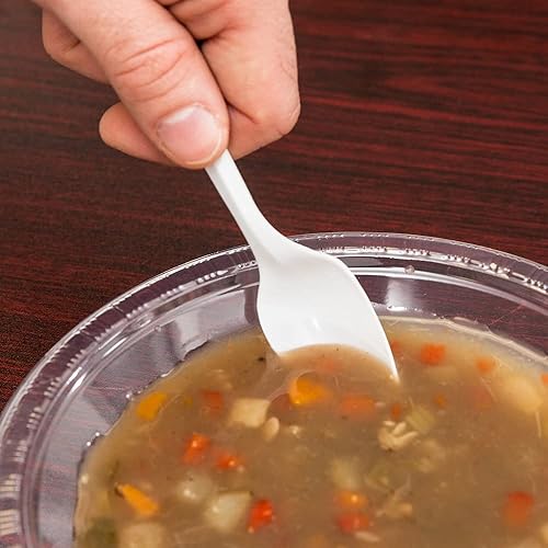 Miniatura 6 de KitchenDine Paquete de 100 cubiertos de plástico negro envueltos de peso medio con servilletas y paquetes de salpimienta (blanco)