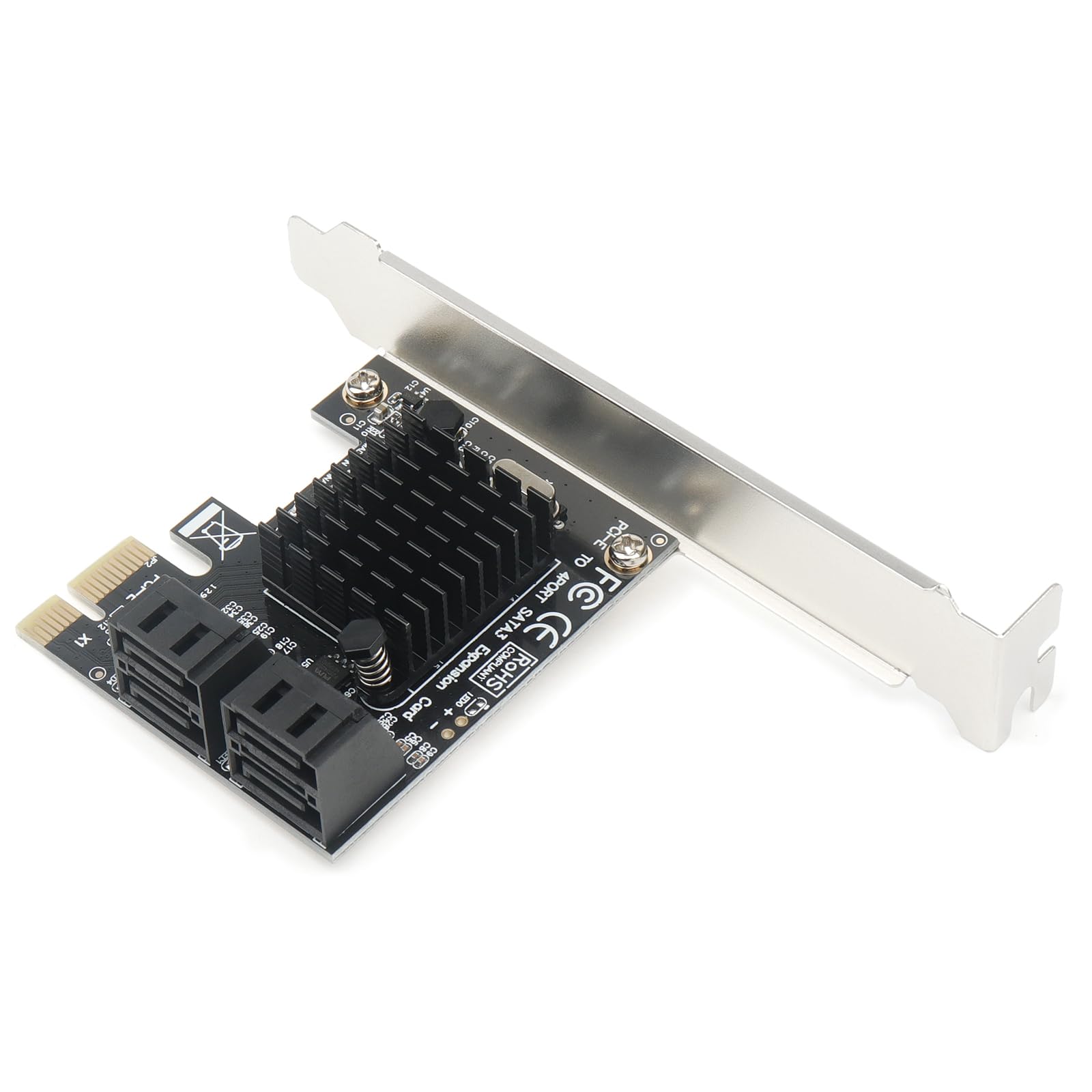 Marvell 88SE9215 PCIe SATA Card for 4K Video Editing, 4-Port 6Gbps Hot-Swap, Heatsink, Windows/Linux/macOS/NAS (LP Bracket+Cable)