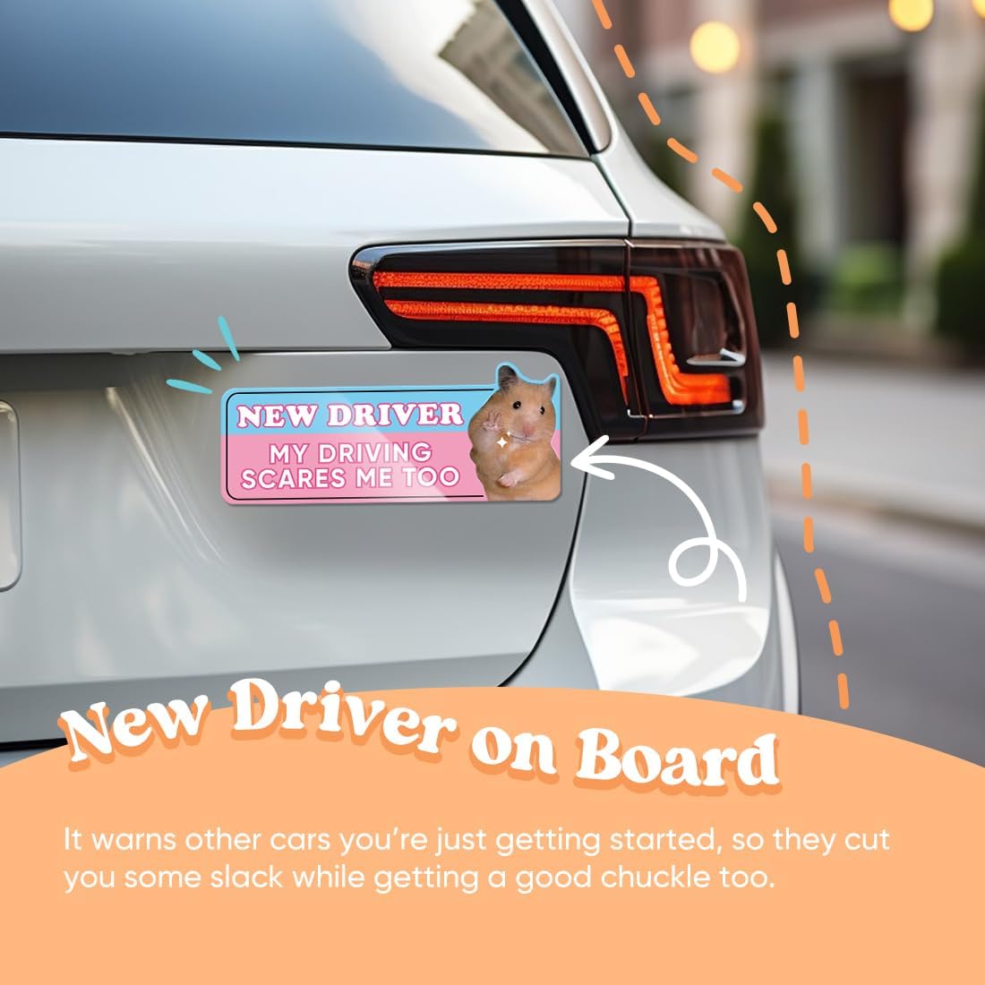 4Pcs Scared Hamster New Driver Magnet for Car, Funny Hamster Student Driver Magnet Car Stickers for Beginners, Reusable Safety Rookie Attention Sign - Image 2