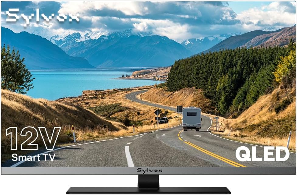 SYLVOX 24-Inch Smart RV TV, QLED 1080P FHD, Built-in DVD Player, Google TV OS, Wide Voltage Support 12V/24V AC/DC Television for RV & Home, HDMI & USB