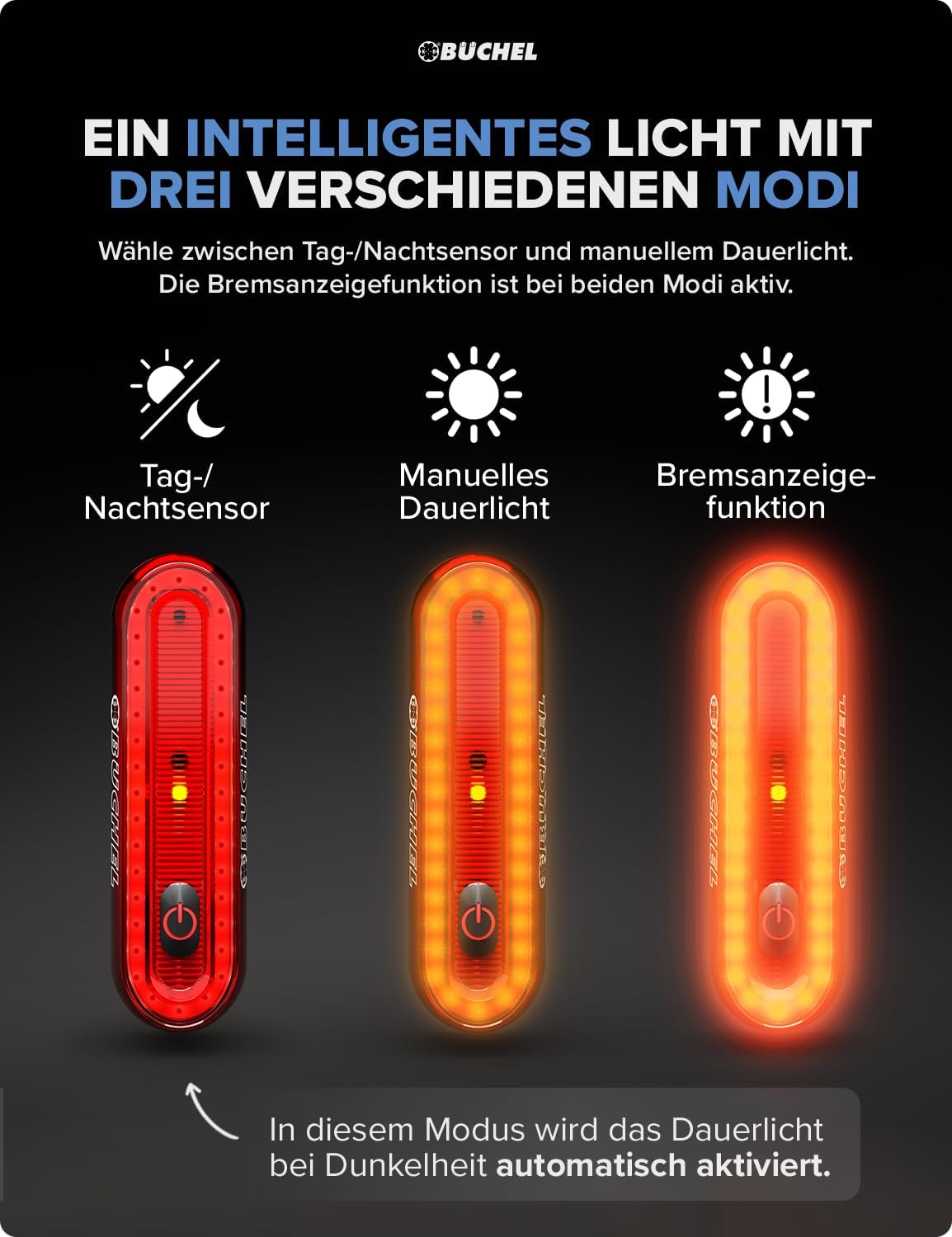 Büchel Fahrrad Rücklicht LED I Aufladbar I StVZO zugelassen I Rücklicht Fahrrad, Rücklicht Ebike, Fahrradlicht hinten, Fahrrad rücklicht led