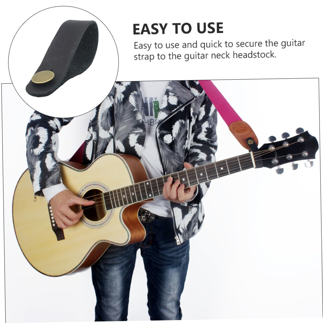 ERINGOGO Headband Strap Neck Guitar Strap Pin Peg Button Guitar Strap Lock Guitar Straps Tie Guitar Headstock Strap Tie Ties Strap for Guitar Acoustic Guitar Accessories Black Leather