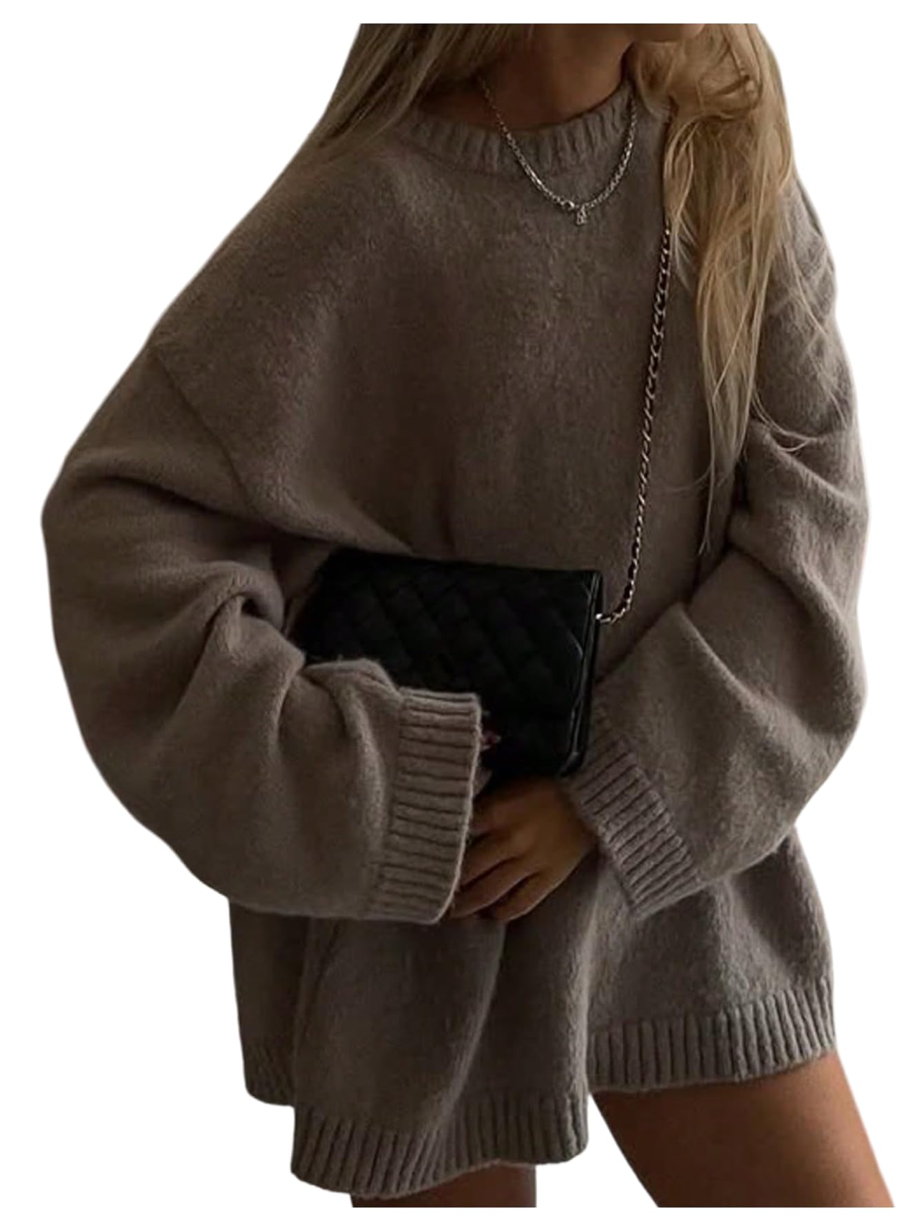 GORGLITTER Womens Oversized Sweaters Fall Trendy Crew Neck Long Sleeve Casual Tunic Sweater