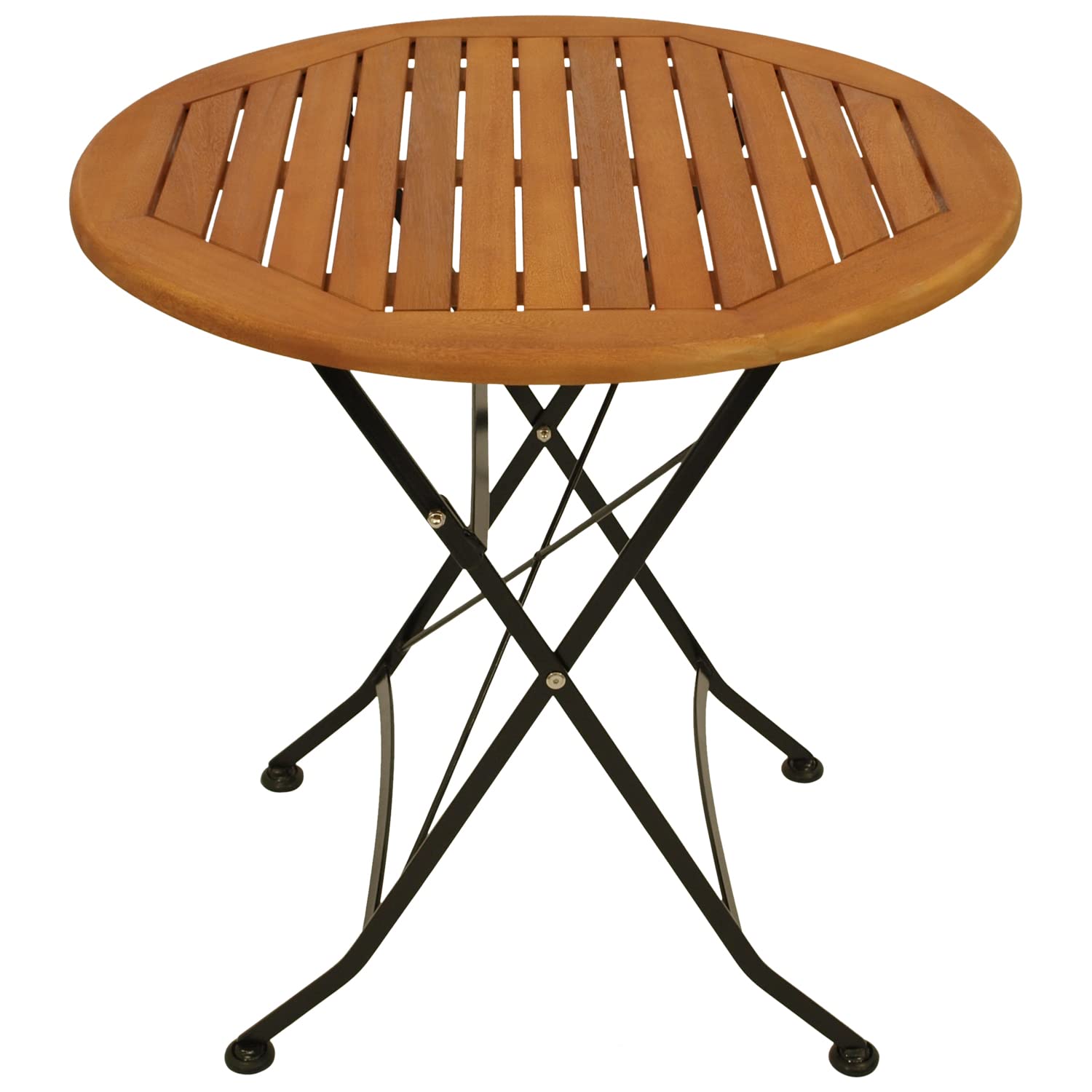 DEGAMO Gartentisch Klapptisch HOFGARTEN 75cm rund, Flachstahl schwarz + Eukalyptus Holz, braun geölt, klappbar, Outdoor