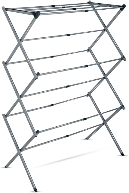 Crystals 3 Tier Foldable Indoor Clothes Airer, Extendable Drying Rack & Clothes Horse (Grey)