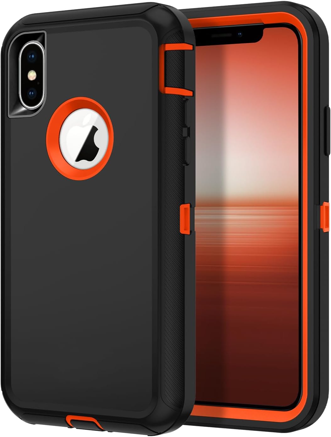 for iPhone Xs Case, iPhone X Case Shockproof Dust/Drop Proof 3-Layer Full Body Protection [Without Screen Protector] Rugged Heavy Duty Cover Case for Apple iPhone Xs/X,Black/Orange