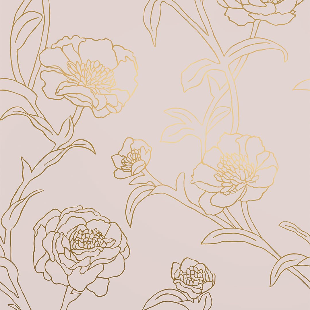 Tempaper Papier peint floral amovible à décoller et à coller Motif pivoines dorées roses et métallisées, 52,1 cm x 5 m, fabriqué aux États-Unis