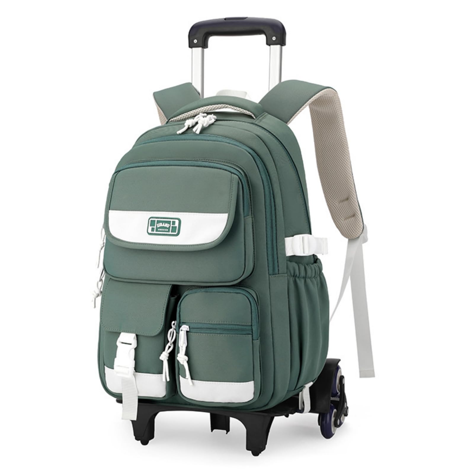 IvyH Mochila Escolare con 6 Ruedas para Niñas, Mochila Colegio con Carrito Desmontable, Mochila Informal Trolley para Niños y Niñas de Primaria y Secundaria, 27 litros - Verde