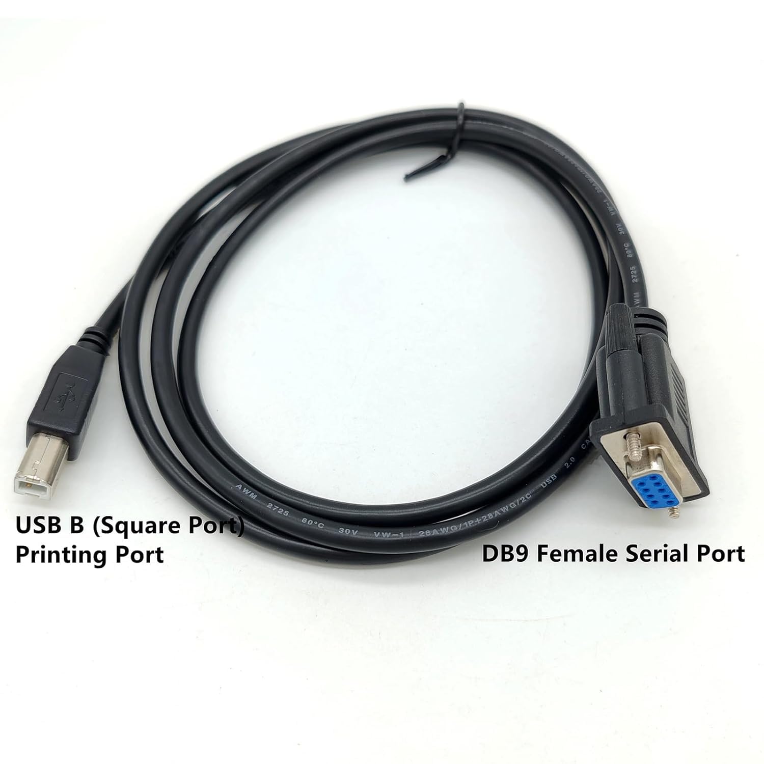 Câble adaptateur USB B Port d'impression mâle vers DB9 femelle RS232 Câble série DB9 vers USB type B Câble adaptateur d'imprimante de transmission de données (10 mètres)