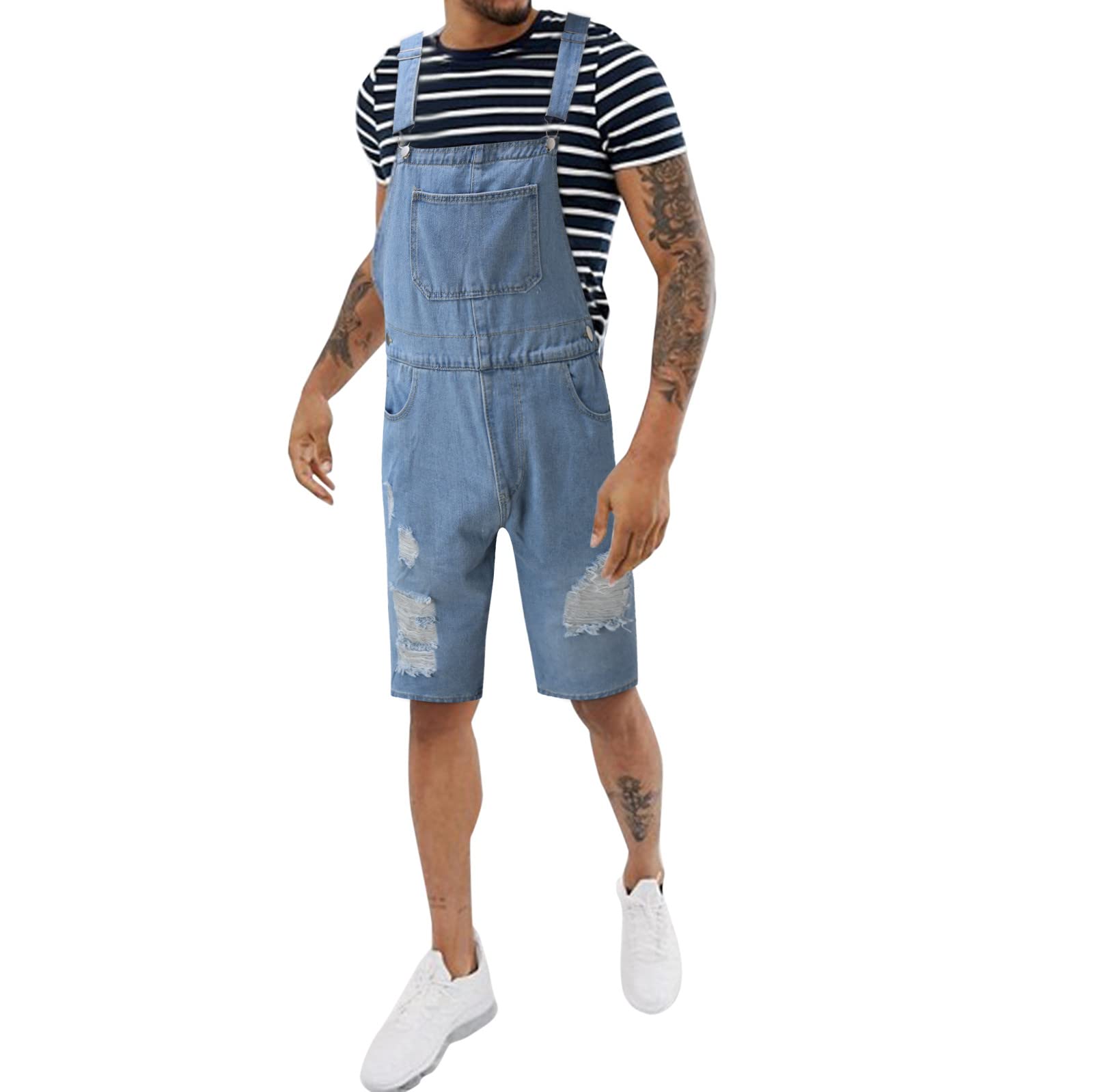 Mens Denim Dungarees Short,Bib and Brace Overalls,Casual Retro Adjustable Straps Multiple Pockets Lightweight Wash Jeans Jumpsuit Workwear