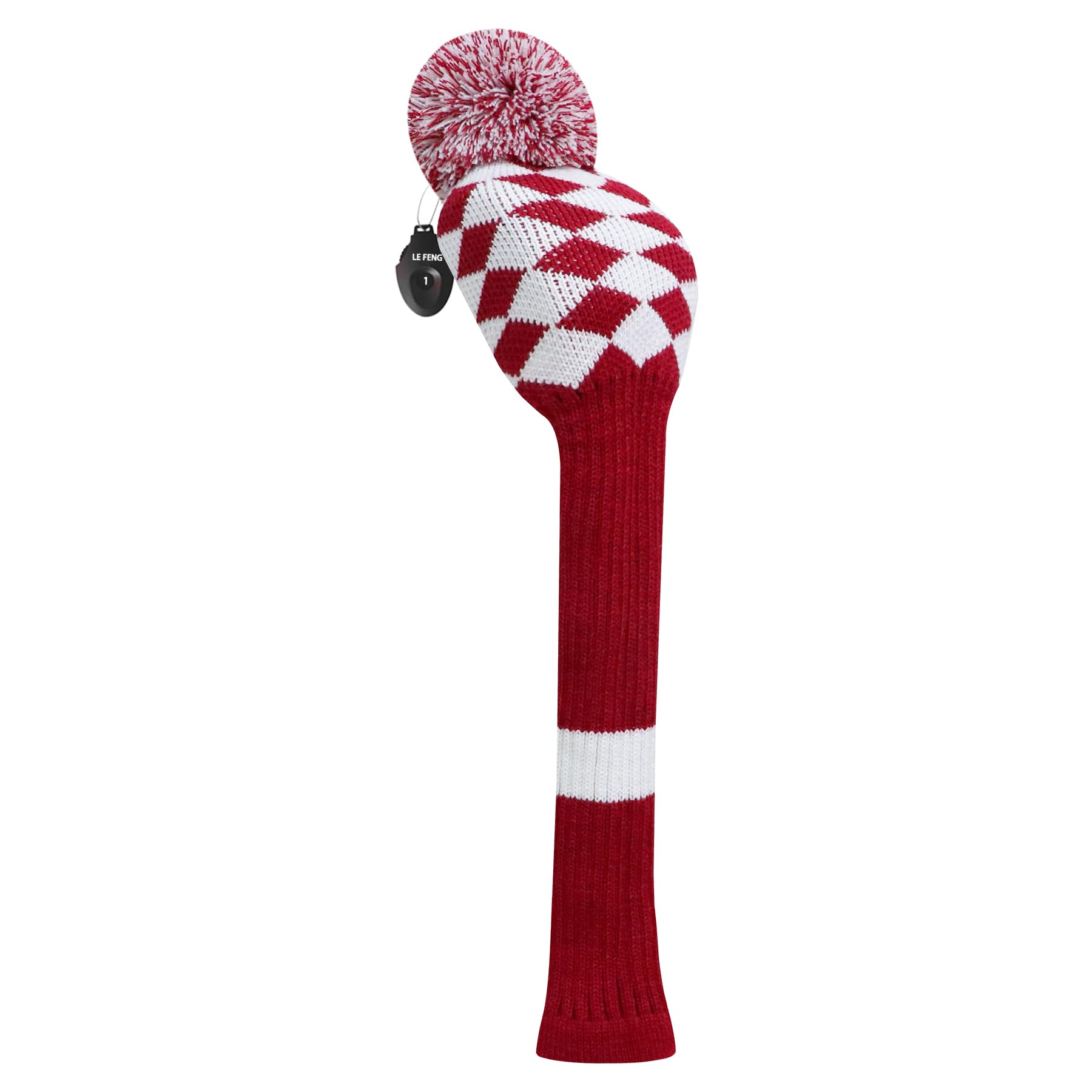 LeFeng 1Pcs Golf Club Cover, Knitted Golf Head Cover for 460cc Driver Fairway Woods and Hybrid with Cute Pom Pom and Number Tag(Red White Plaid,for Driver) โ image 1
