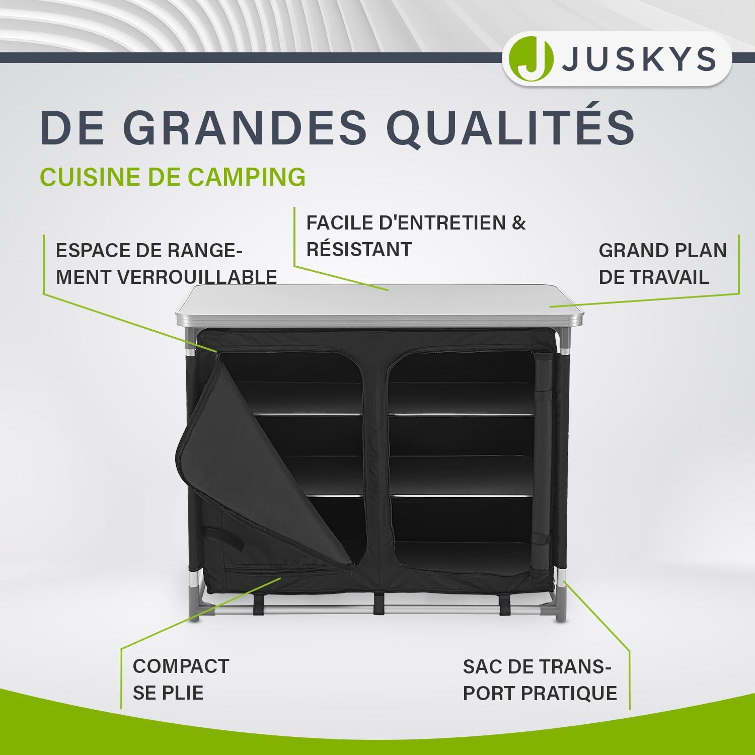 Juskys Cuisine de Camping Pliable avec Sac de Transport - étanche, Inoxydable - Cuisine de Camping extérieure Armoire de Camping Pliable - Cuisine Pliable avec Armoire