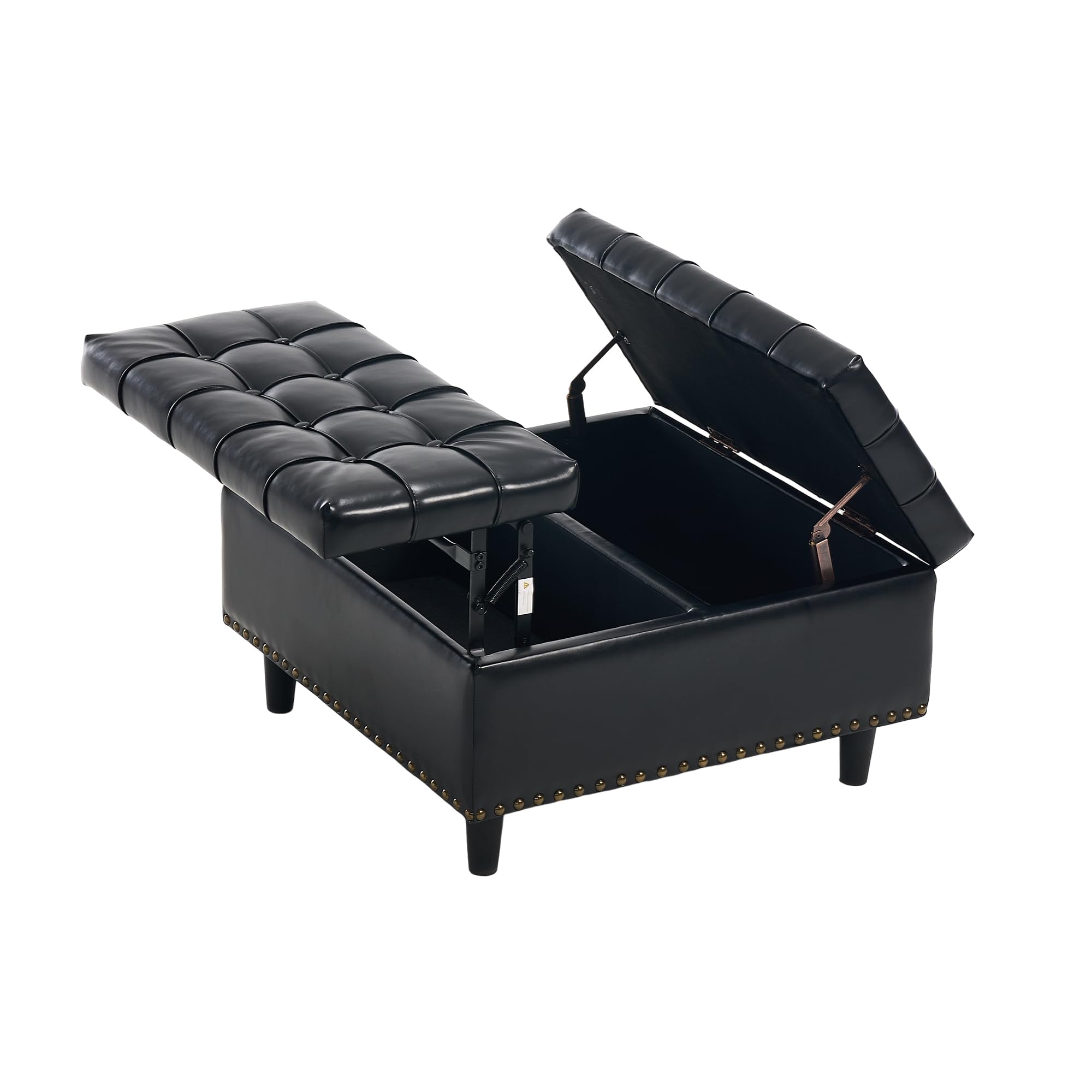 Sedia grande con vano portaoggetti quadrata, scatola imbottita, adatta per soggiorno, camera da letto, studio (nero PU)