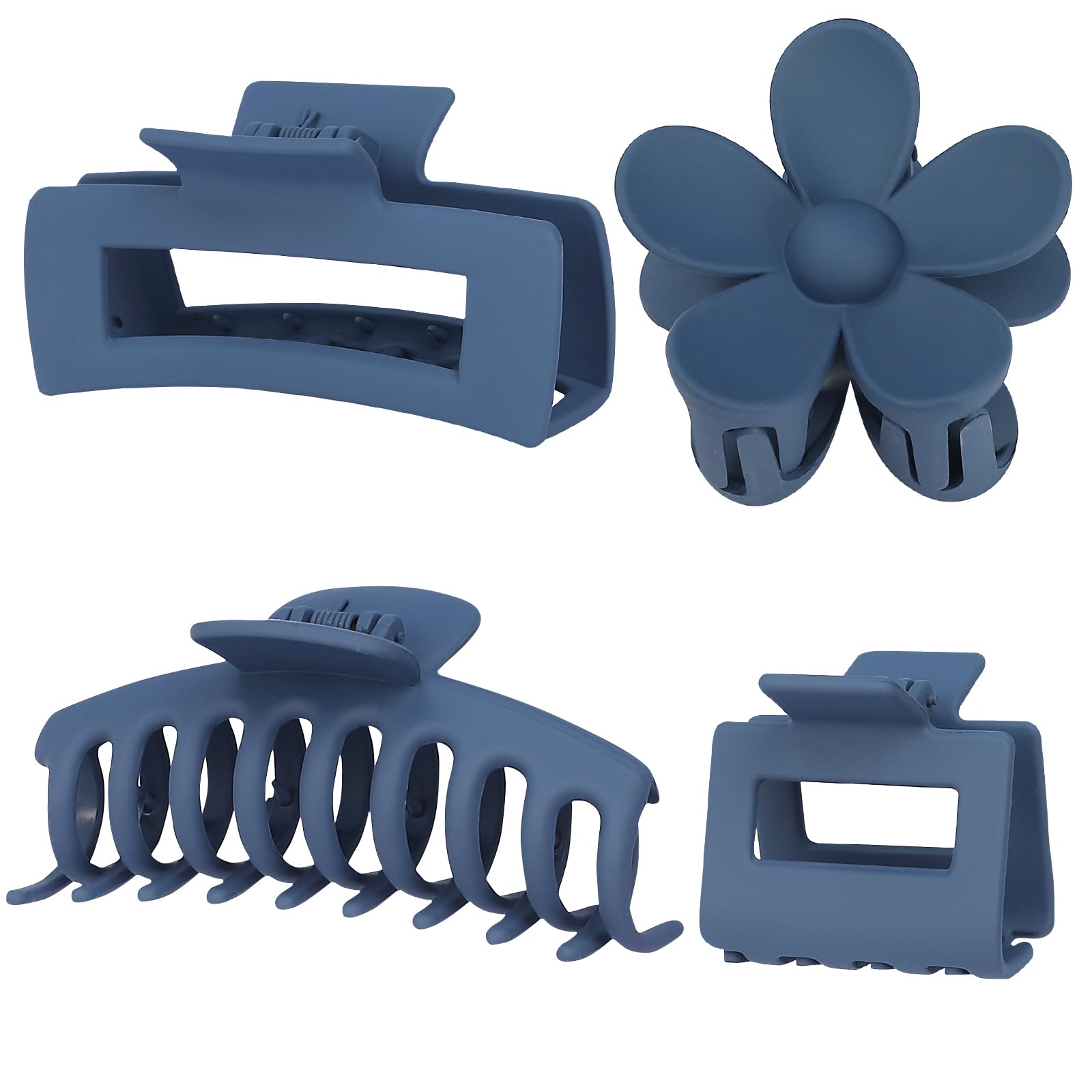 4 Pack Flower Hair Clips: Banana Hair Claws, Large and Small Rectangular Hair Accessories for Women and Girls - Suitable for Thin and Thick Hair