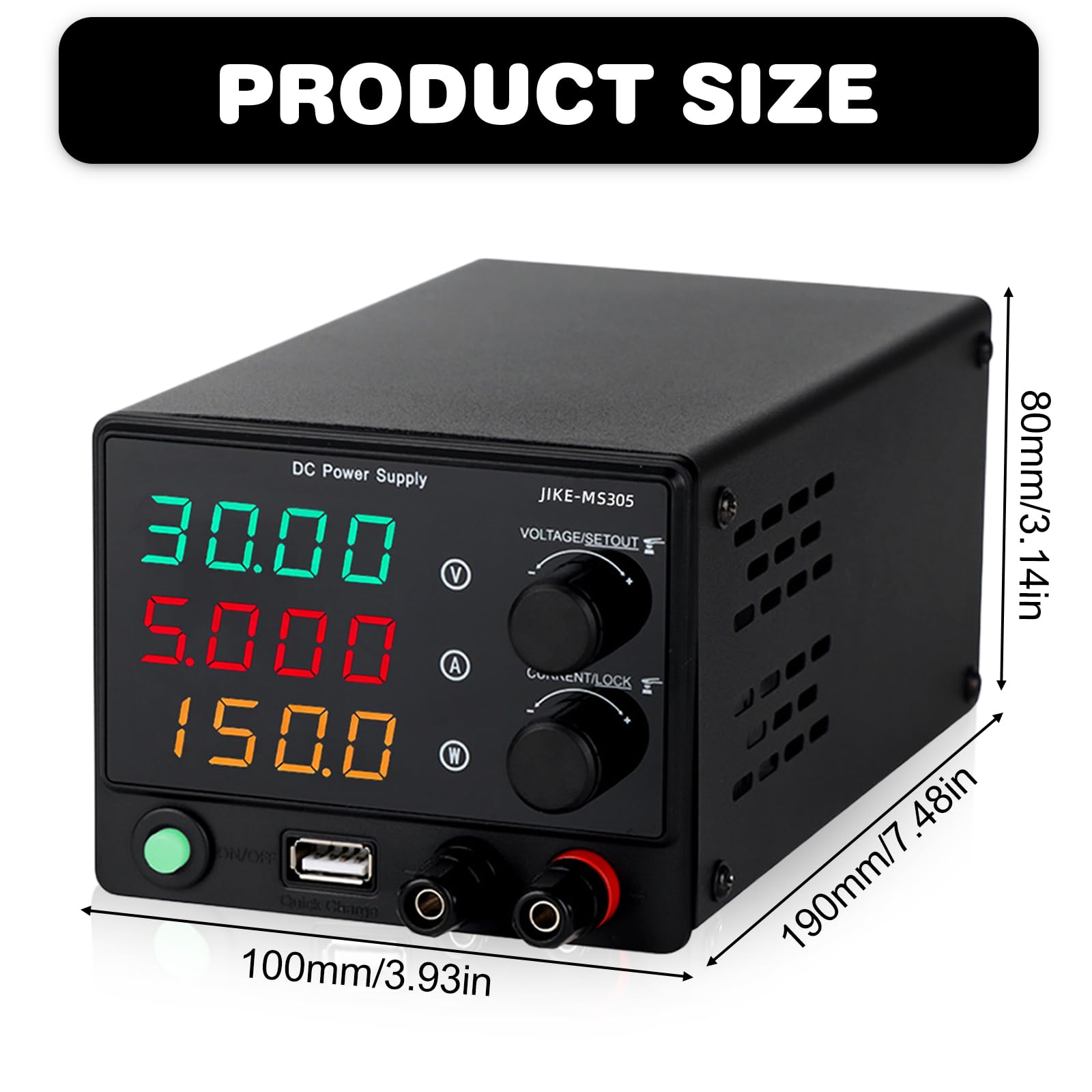 Bloc d'alimentation de laboratoire 30 V 5 A 150 W - Affichage LED à 4 chiffres et clé de verrouillage - DC 0-30 V 0-5 A - Mini bloc d'alimentation de laboratoire USB - Charge rapide - Alimentation à