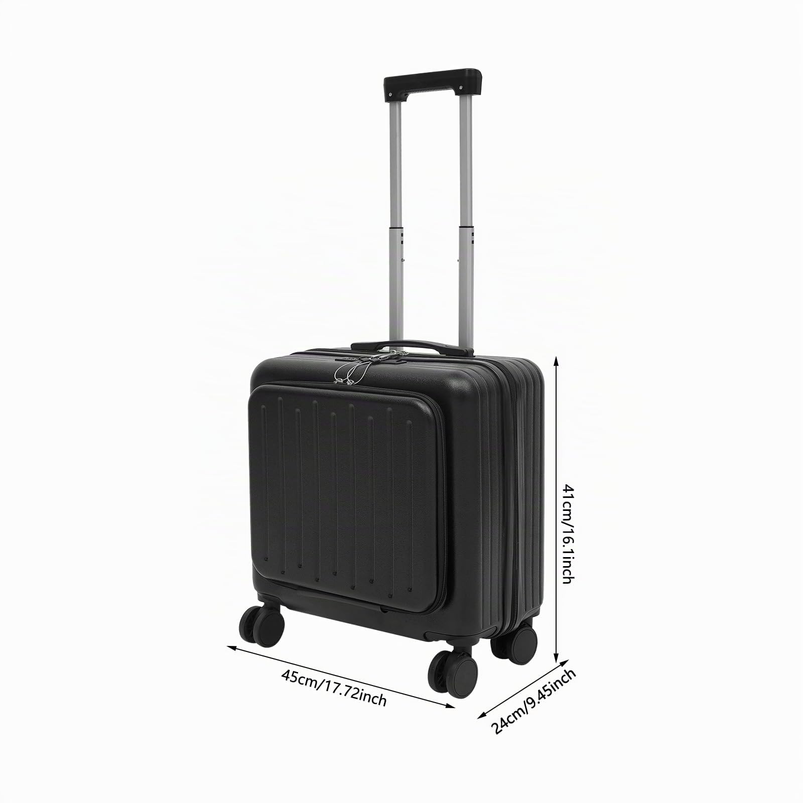 18 Zoll Pilotenkoffer mit Rollen, Kleiner Handgepäck Trolley mit Laptopfach, USB Ladeanschluss, Getränkehalter, Leichter Reisekoffer mit Zahlenschloss, für Geschäftsreise & Urlaub (Schwarz)