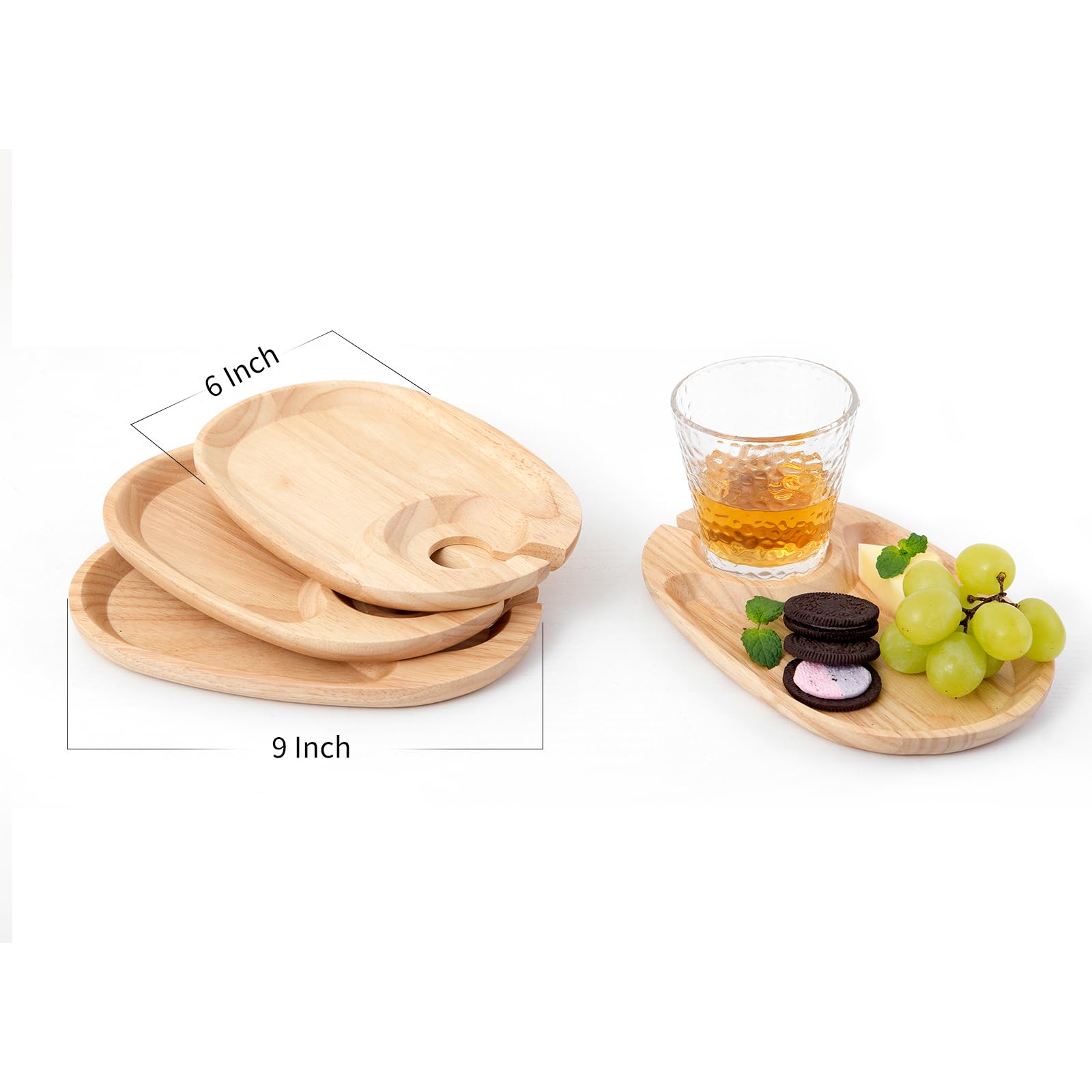 GinSent Set di 4 piatti in legno per antipasti, cocktail e antipasti con supporto per calici da vino, piccoli formaggi per feste di vino, feste di inaugurazione della casa, feste di compleanno (legno