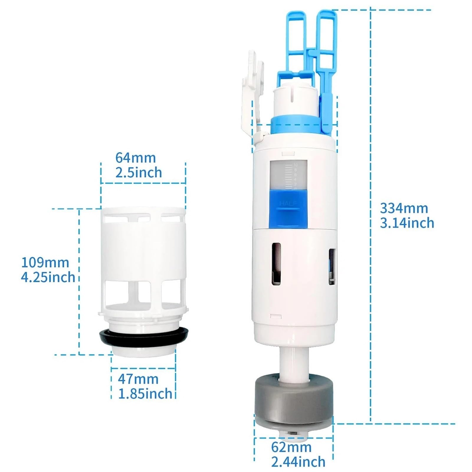 Reemplazo de válvula de Descarga de Inodoro Oculta, Modelo de botón pulsador de Doble Descarga, Compatible con inodoros de una Pieza.