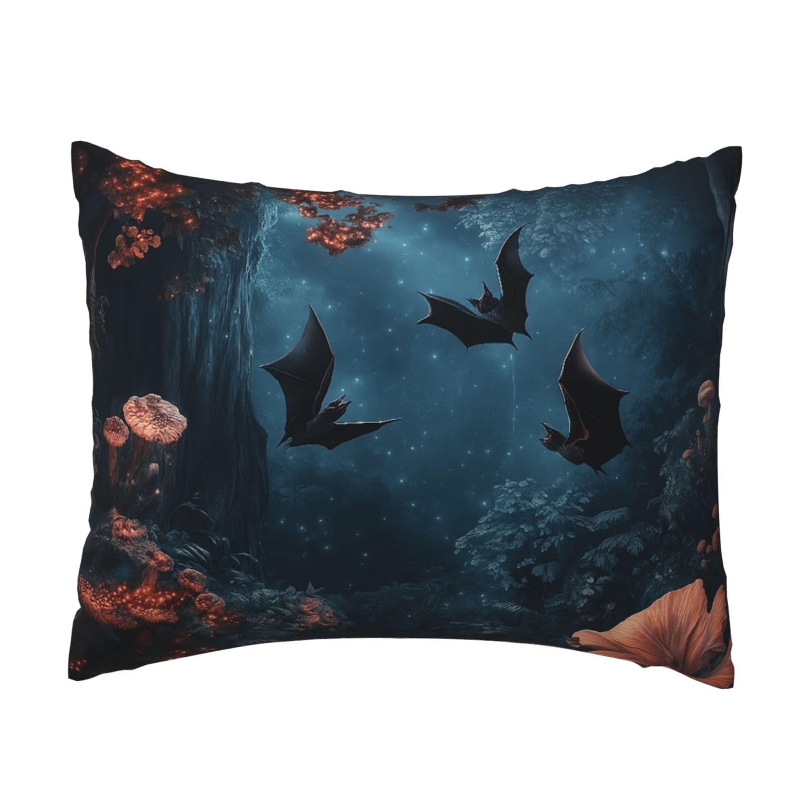 Bats and Mushrooms Pillowcase Soft Plush with Zipper Decorative Pillowcovers 16x20 in