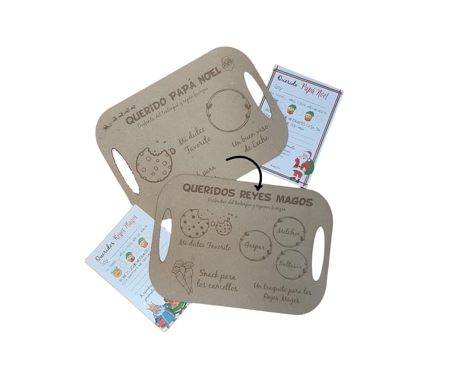 Los Eventos de la Tata. Bandeja para Reyes Magos - Bandeja Papa Noel Personalizada - Bandeja navideña (Reversible XL, Reversible XL)