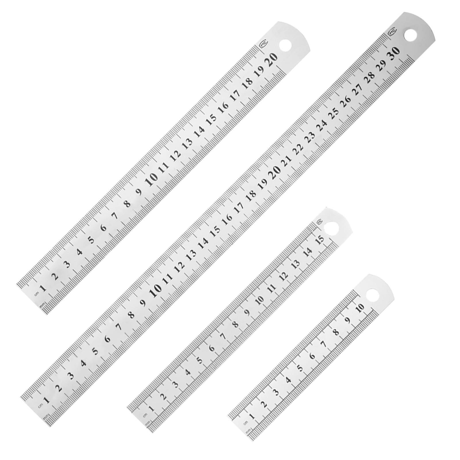 Set of 4 Stainless Steel Rulers Precision Metal Ruler Set 10 cm/15 cm/20 cm/30 cm Double Scale Edge Steel Ruler with Measuring Tool Straight Edge for Engineering Teaching Drawings Office